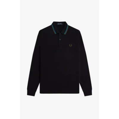 M3636 T62 andriko polo twin tipped fred perry black cyber blue (5)