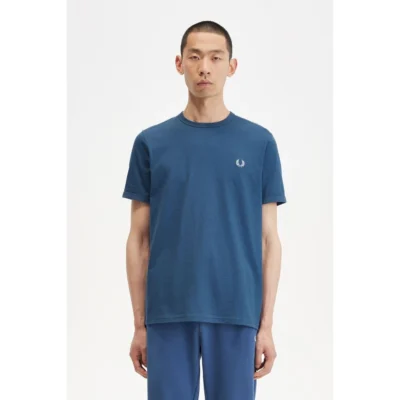 M3519 V06 ανδρικό t shirt Fred Perry plain βαμβακερό regular fit m.blue ice (6)
