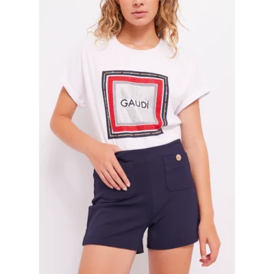 411BD64026 2100 γυναικείο tshirt gaudi rect logo λευκό (4)